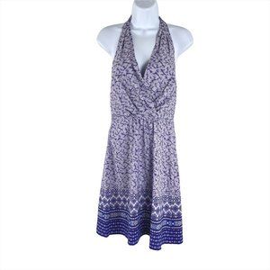 Athleta Go Anywhere Halter Dress Blue Printed Sleeveless Women's Size 6